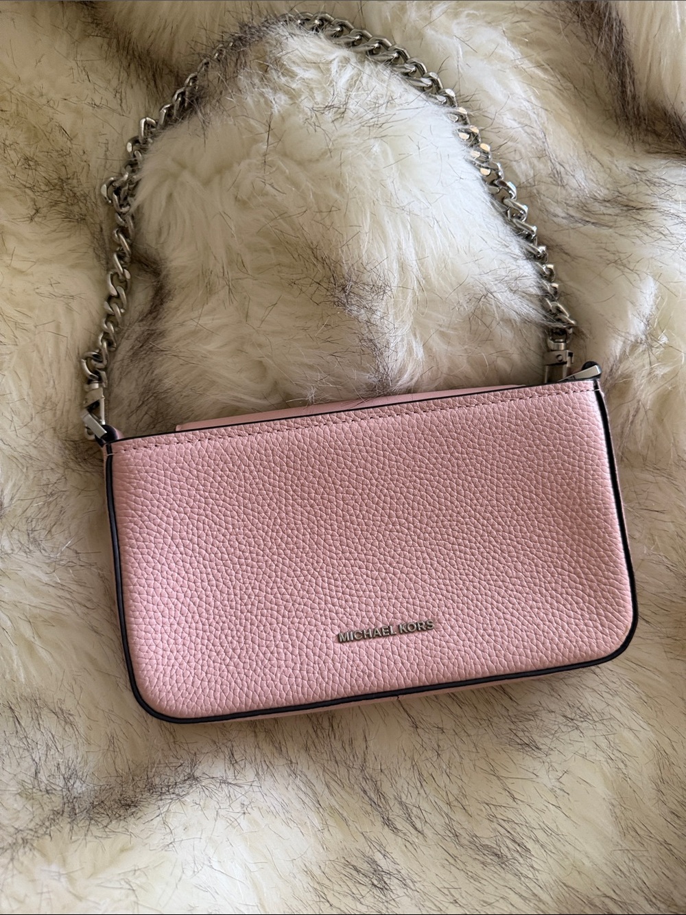 Michael Kors Pink Pebbled Leather Chain Crossbody Bag